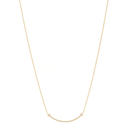 Tiffany 18K Yellow Gold Diamond Small T Smile Pendant Necklace 1 of 5