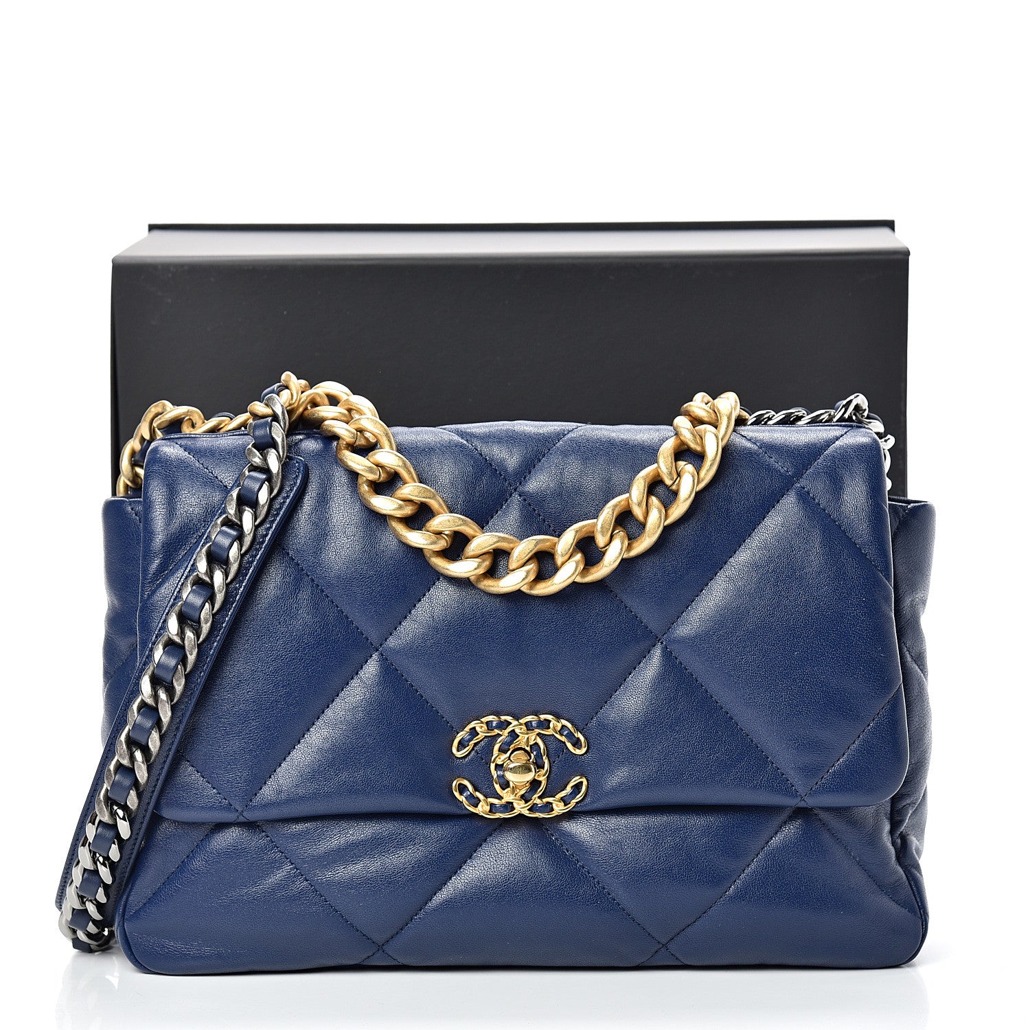Chanel Goatskin Quilted Large 19 Flap Navy Blue 10 of 10
