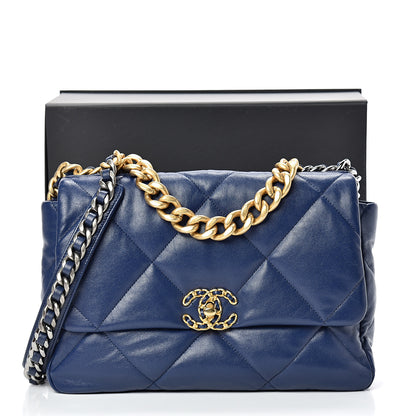 Chanel Goatskin Quilted Large 19 Flap Navy Blue 10 of 10