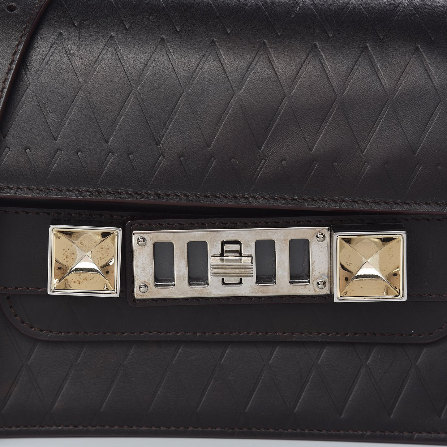 Diamond Calfskin Embossed Mini PS11 Classic Shoulder Bag Dark Brown