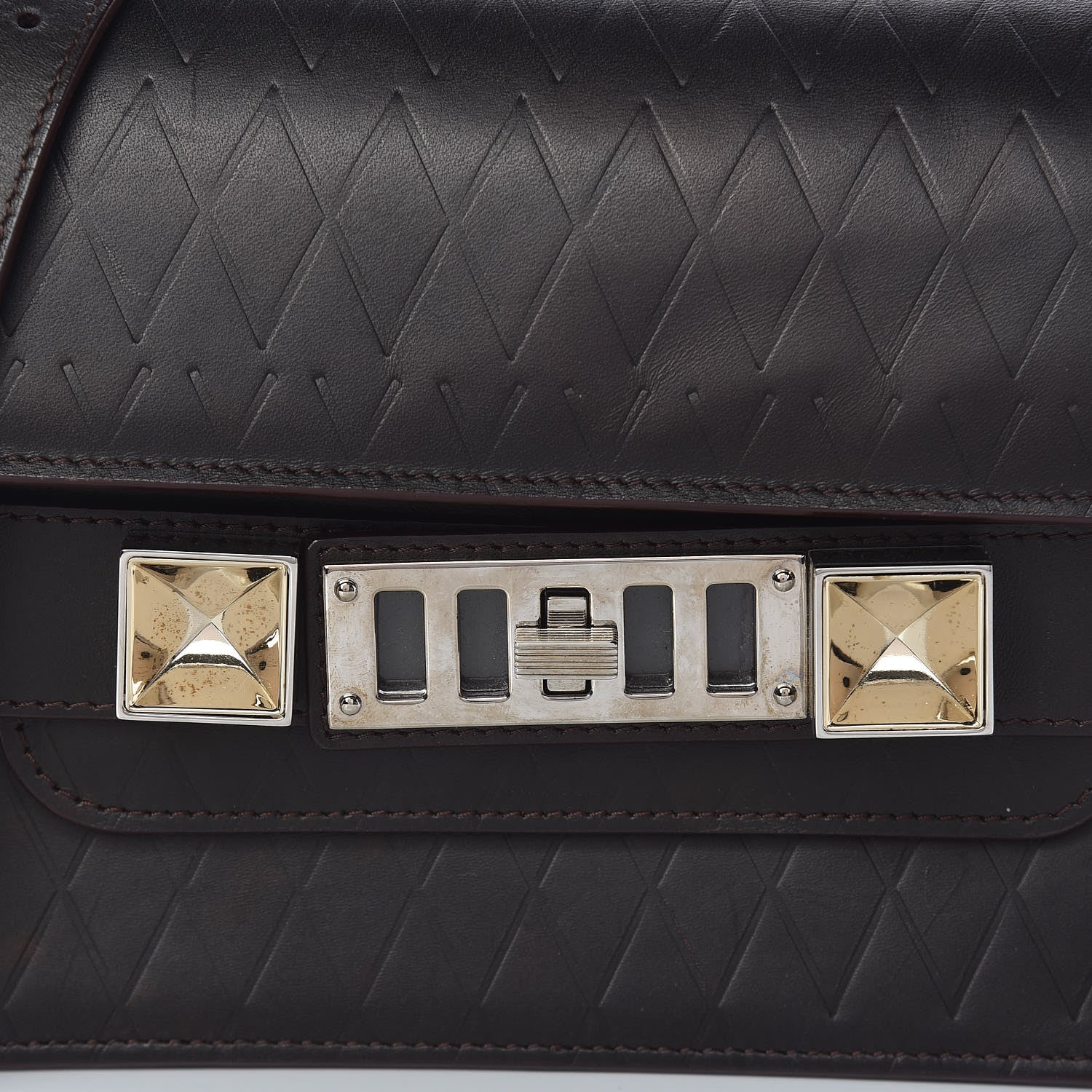 Proenza Schouler Diamond Calfskin Embossed Mini PS11 Classic Shoulder Bag Dark Brown 11 of 11