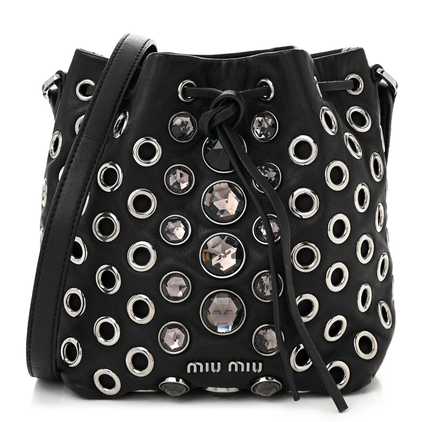 Nappa Jeweled Grommet Starlight Bucket Bag Black