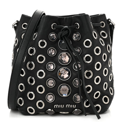 Miu Miu Nappa Jeweled Grommet Starlight Bucket Bag Black 1 of 10