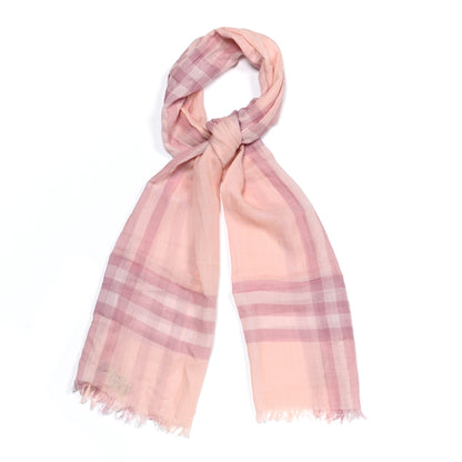 Burberry Silk Wool Gauze Giant Check Scarf Pink 1 of 5