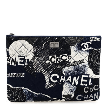 Chanel Jersey Quilted Graffiti Large Reissue Cosmetic Case Black White 1 of 7