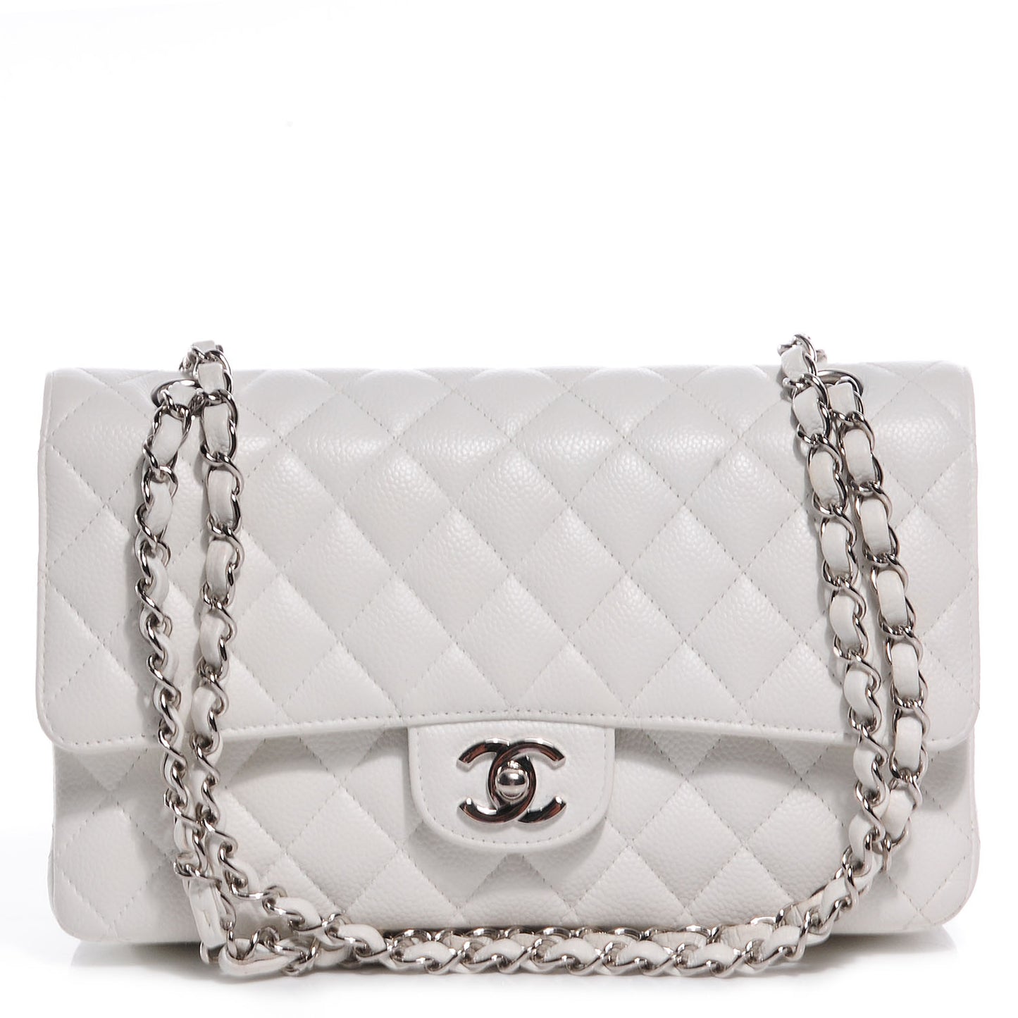 Caviar Quilted Medium Double Flap White