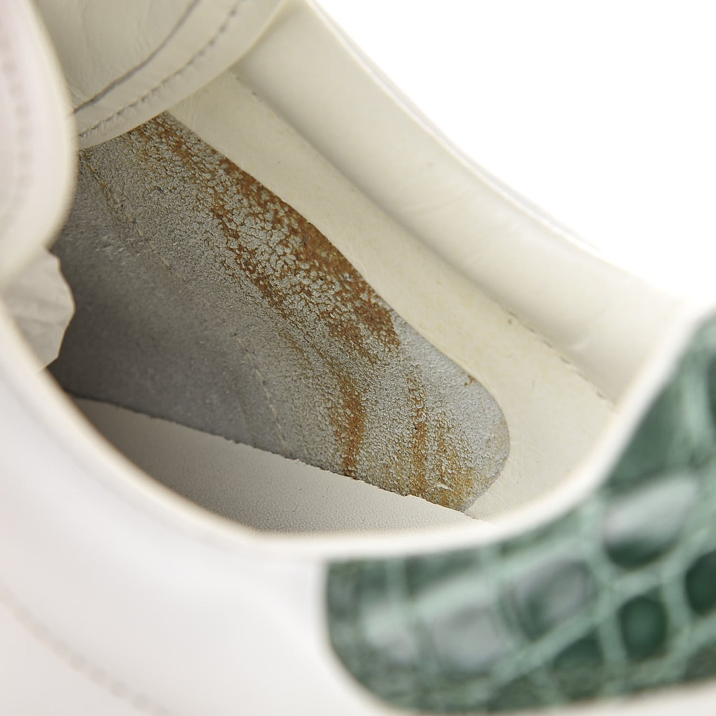 Calfskin Crocodile Web Mens Ace Sneakers 13 White Green