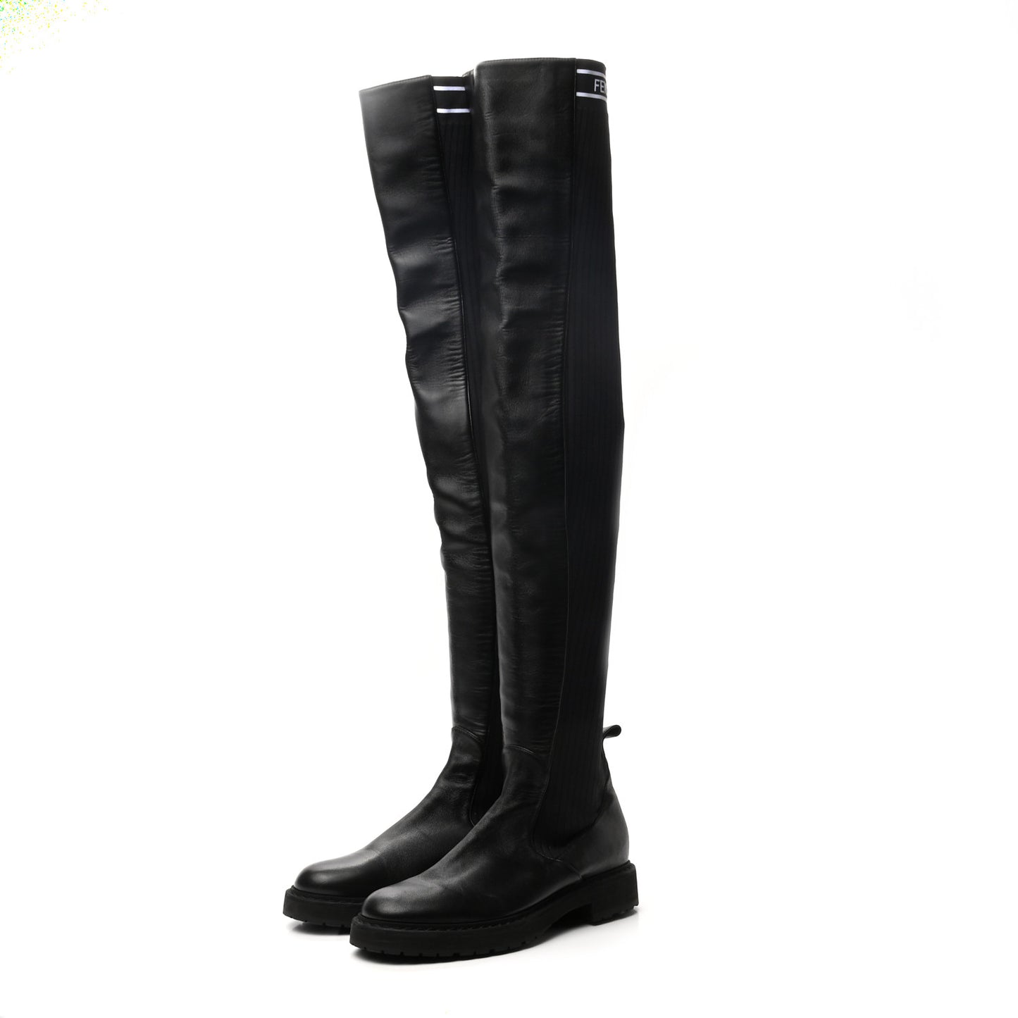 Nappa Stretch Fabric Logo Rockoko Thigh High Boots 36.5 Black White