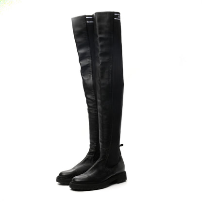 Fendi Nappa Stretch Fabric Logo Rockoko Thigh High Boots 36.5 Black White 3 of 7