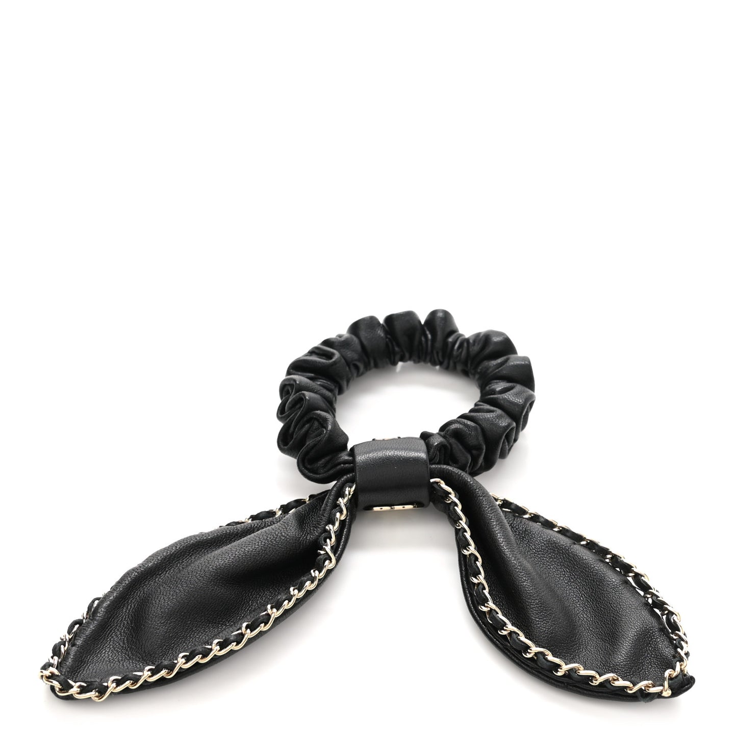 Lambskin Chain CC Hair Bow Tie Black Gold