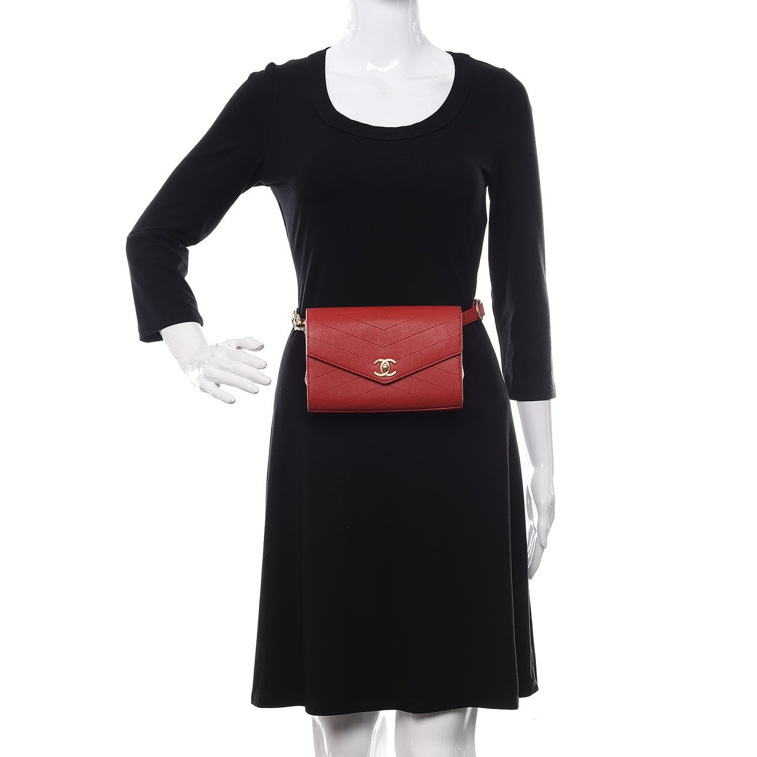 Chanel Calfskin Chevron Stitched Coco Waist Bag Red 2 of 10