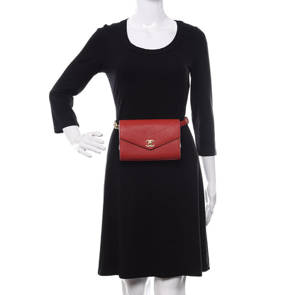 Chanel Calfskin Chevron Stitched Coco Waist Bag Red 2 of 10