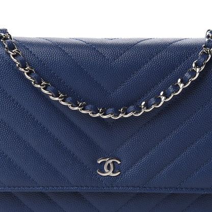 Chanel Caviar Chevron Wallet On Chain WOC Navy 11 of 12