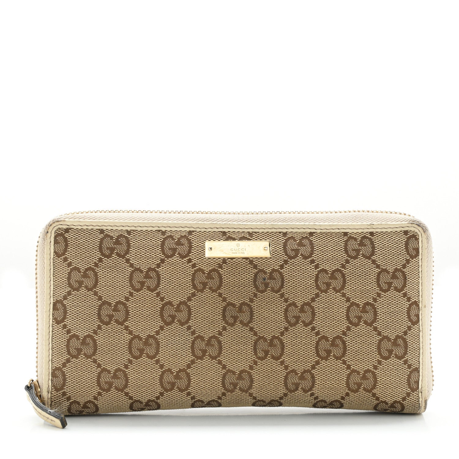 Gucci Monogram Metal Bar Zip Around Wallet Beige Ebony Off White 1 of 12