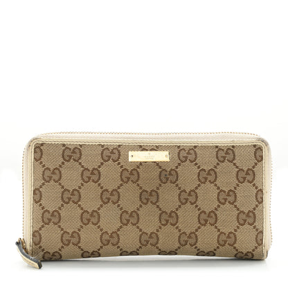Gucci Monogram Metal Bar Zip Around Wallet Beige Ebony Off White 1 of 12