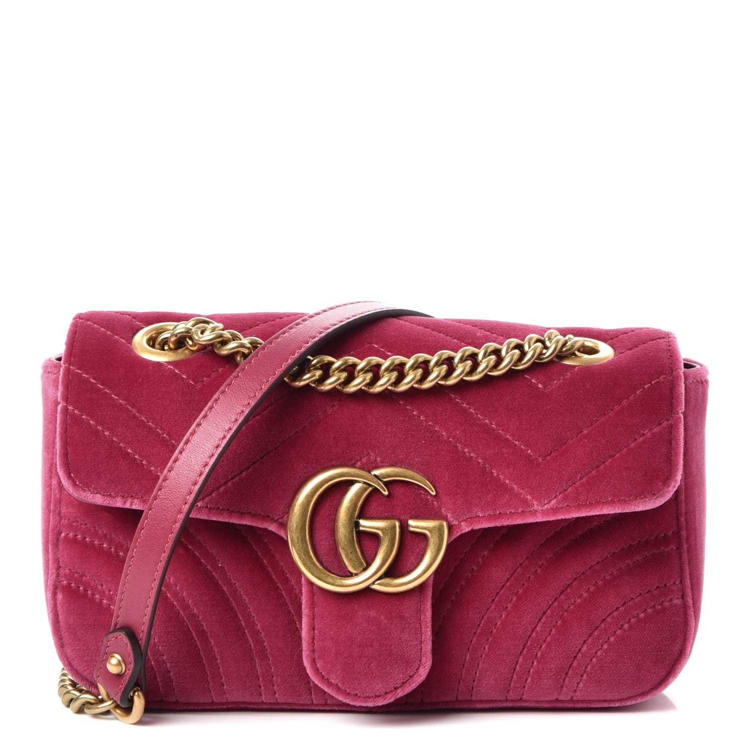 Gucci Velvet Matelasse Mini GG Marmont Shoulder Bag Fuchsia Violet Cyclamen 1 of 7