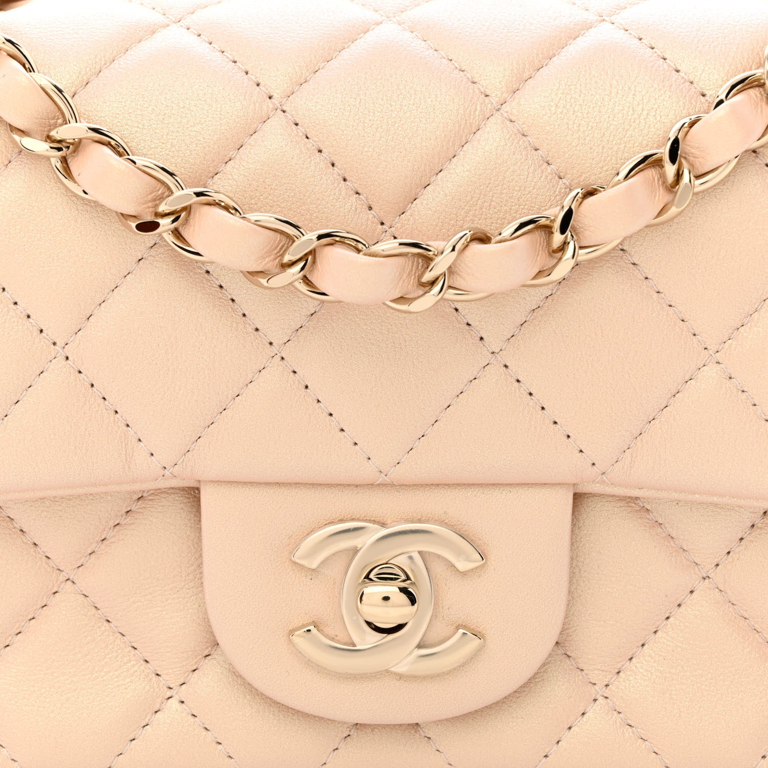 Chanel Iridescent Calfskin Quilted Mini Rectangular Flap Beige 8 of 10