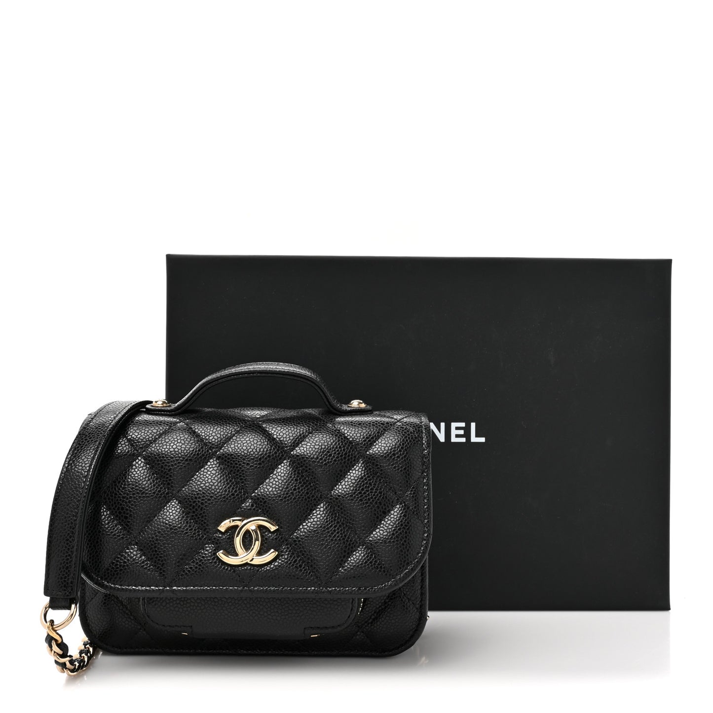 Caviar Quilted Business Affinity Clutch With Chain Black