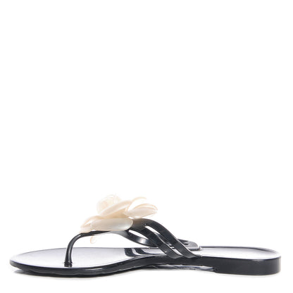 Chanel Jelly Camellia Thong Sandals 35 Black 1 of 6