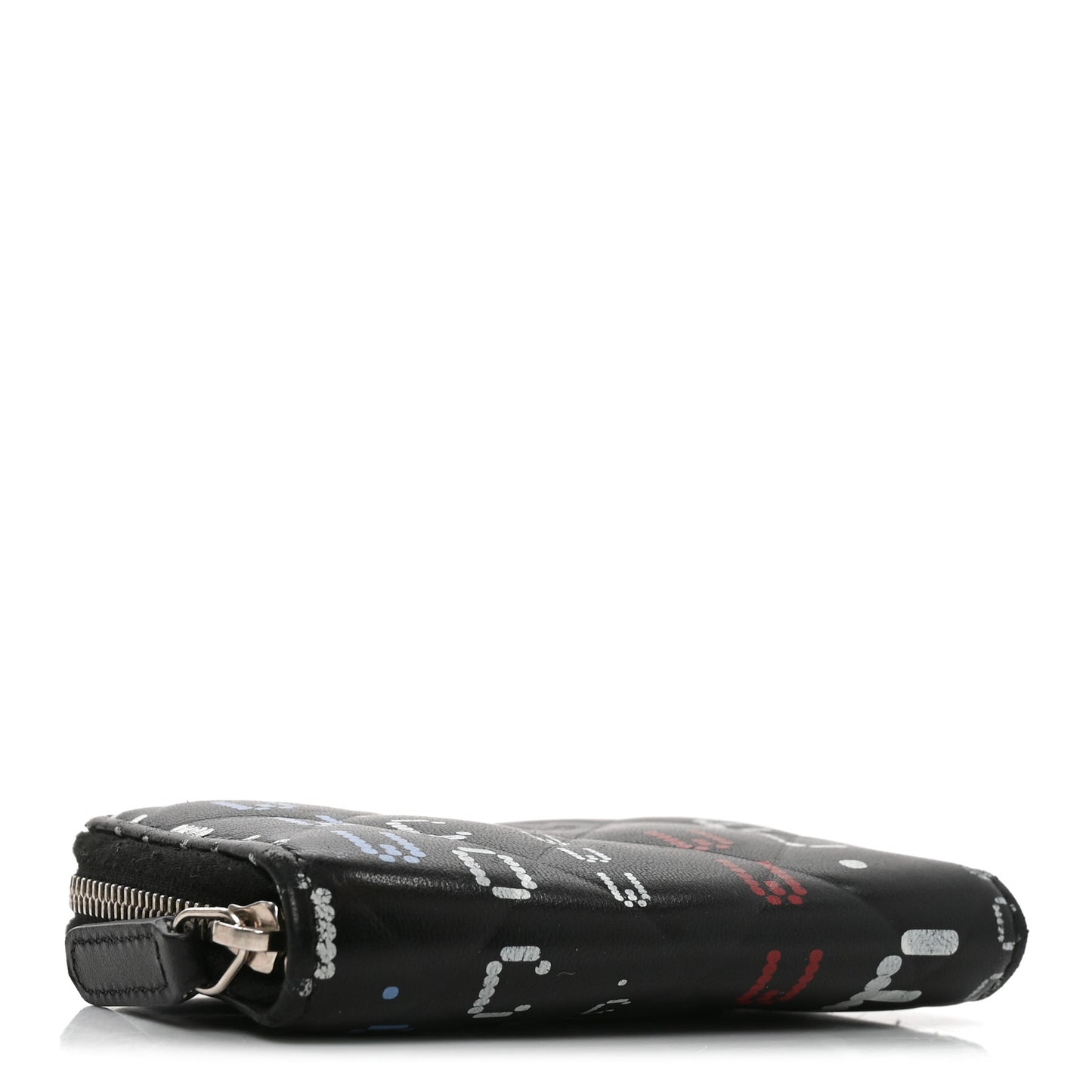 Lambskin Quilted Data Center Zip Around Coin Purse Wallet Black