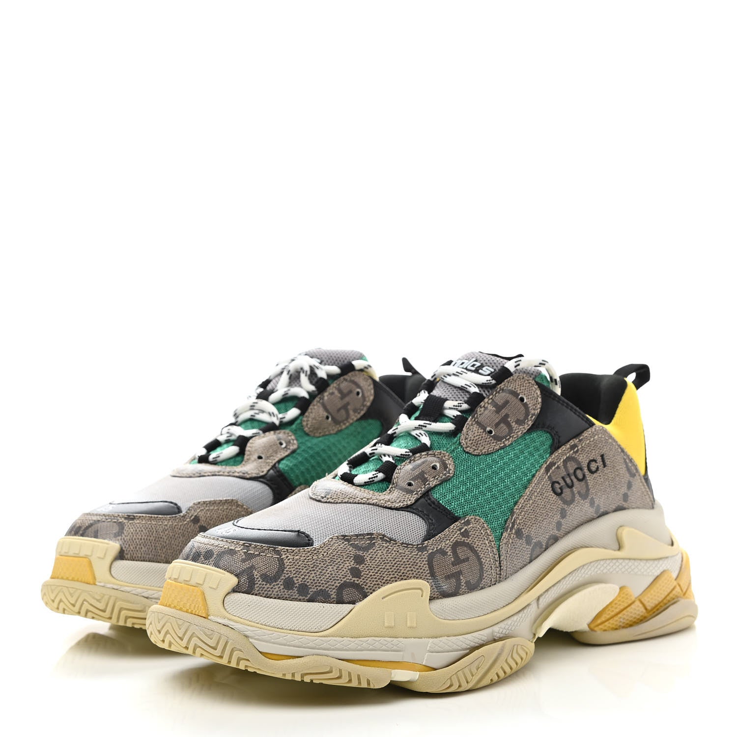 Balenciaga X GUCCI Maxi GG Supreme Monogram Mens Triple S Sneakers 45 Beige Ebony Black Green 3 of 8