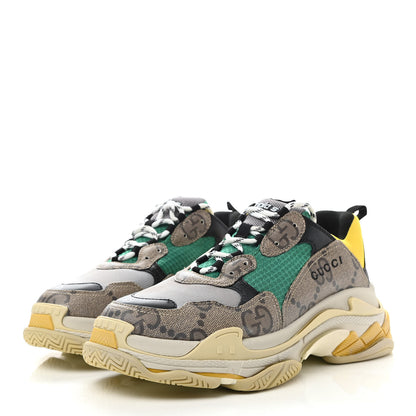 Balenciaga X GUCCI Maxi GG Supreme Monogram Mens Triple S Sneakers 45 Beige Ebony Black Green 3 of 8