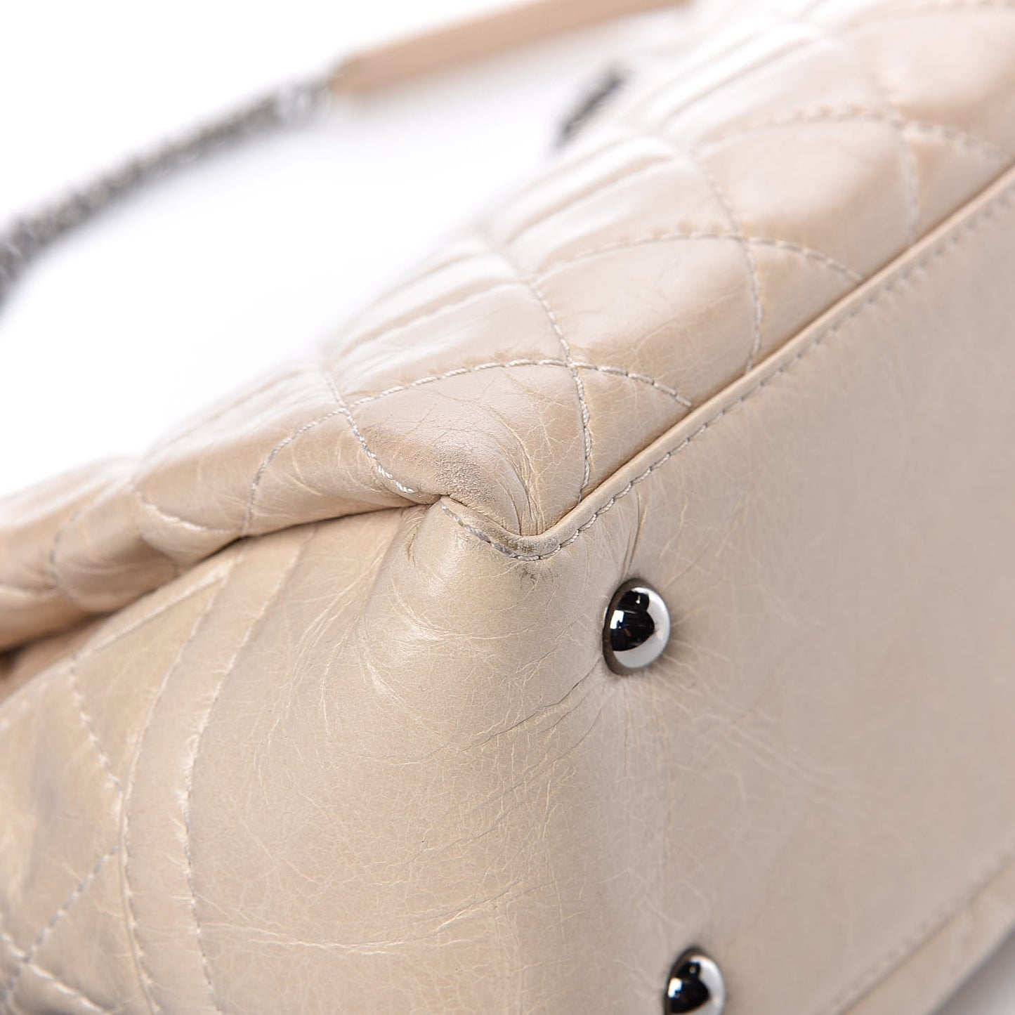 Glazed Calfskin Quilted Medium Lady Pearly Flap Light Beige