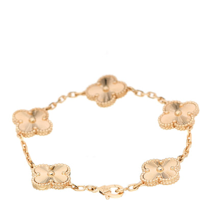 Van Cleef & Arpels 18K Yellow Gold 5 Motifs Guilloche Vintage Alhambra Bracelet 2 of 5