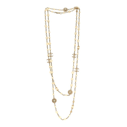 Chanel Pearl CC Flower Long Necklace White Gold 3 of 5