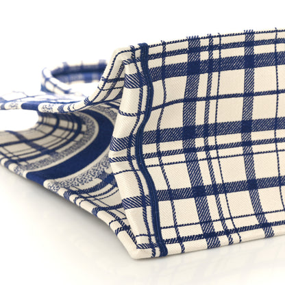 Christian Dior Canvas Embroidered Large Plaid Book Tote Navy 9 of 10