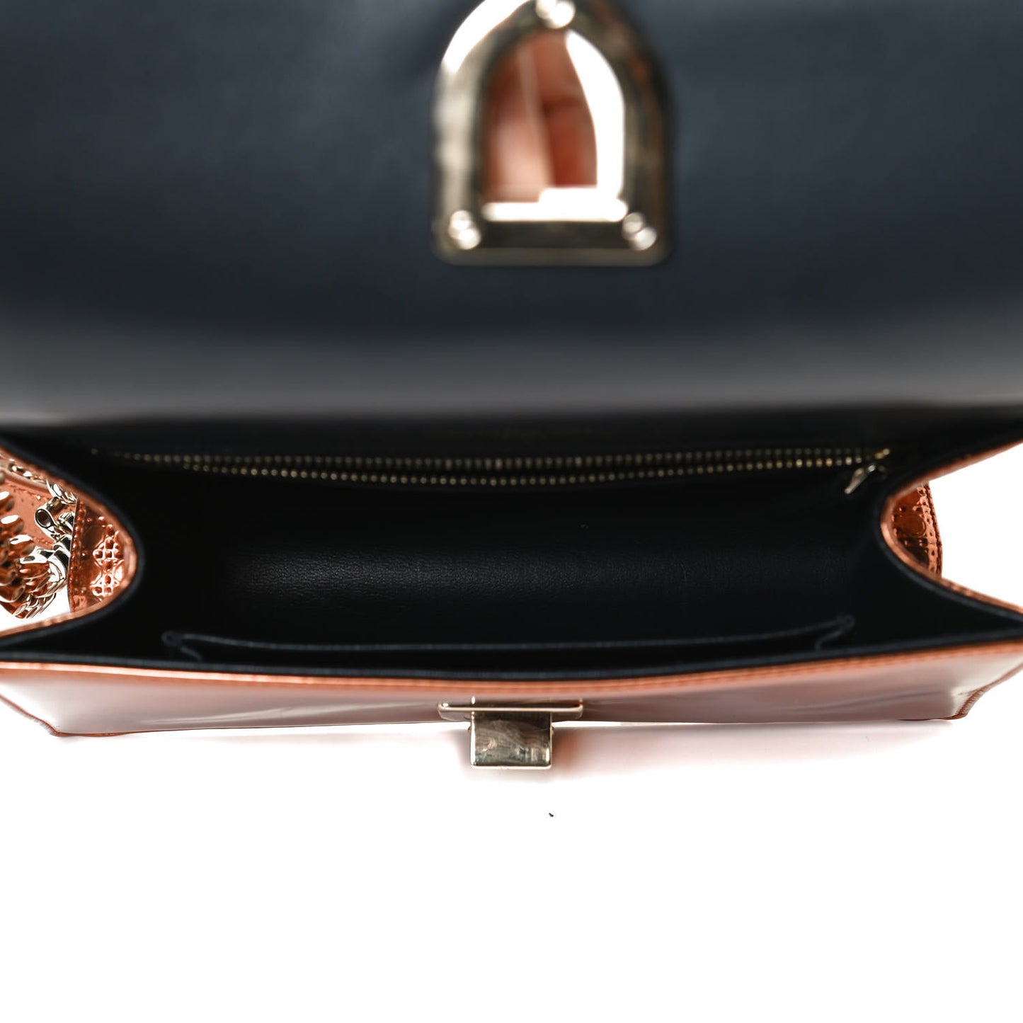 Metallic Patent Micro-Cannage Small Diorama Flap Bag Orange