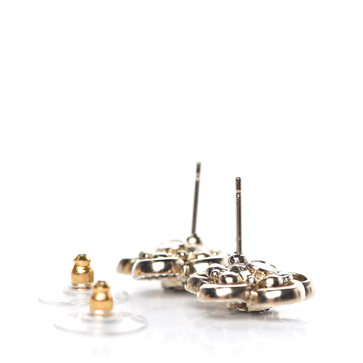 Chanel Crystal CC Camellia Earrings Black Gold 3 of 5