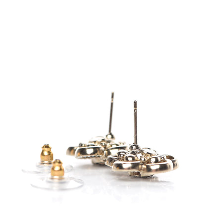 Chanel Crystal CC Camellia Earrings Black Gold 3 of 5