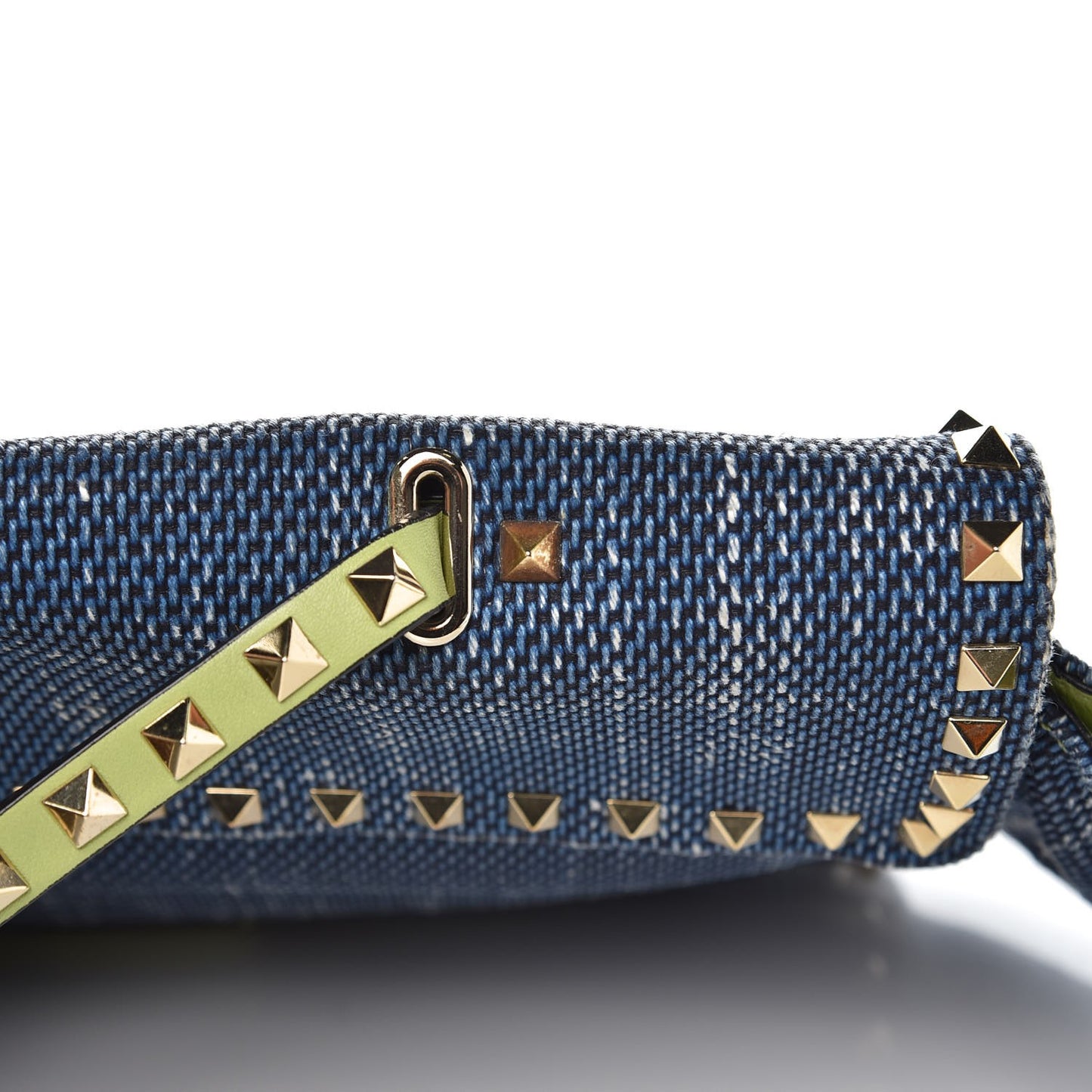 Denim Rockstud Single Handle Flap Tote Blue