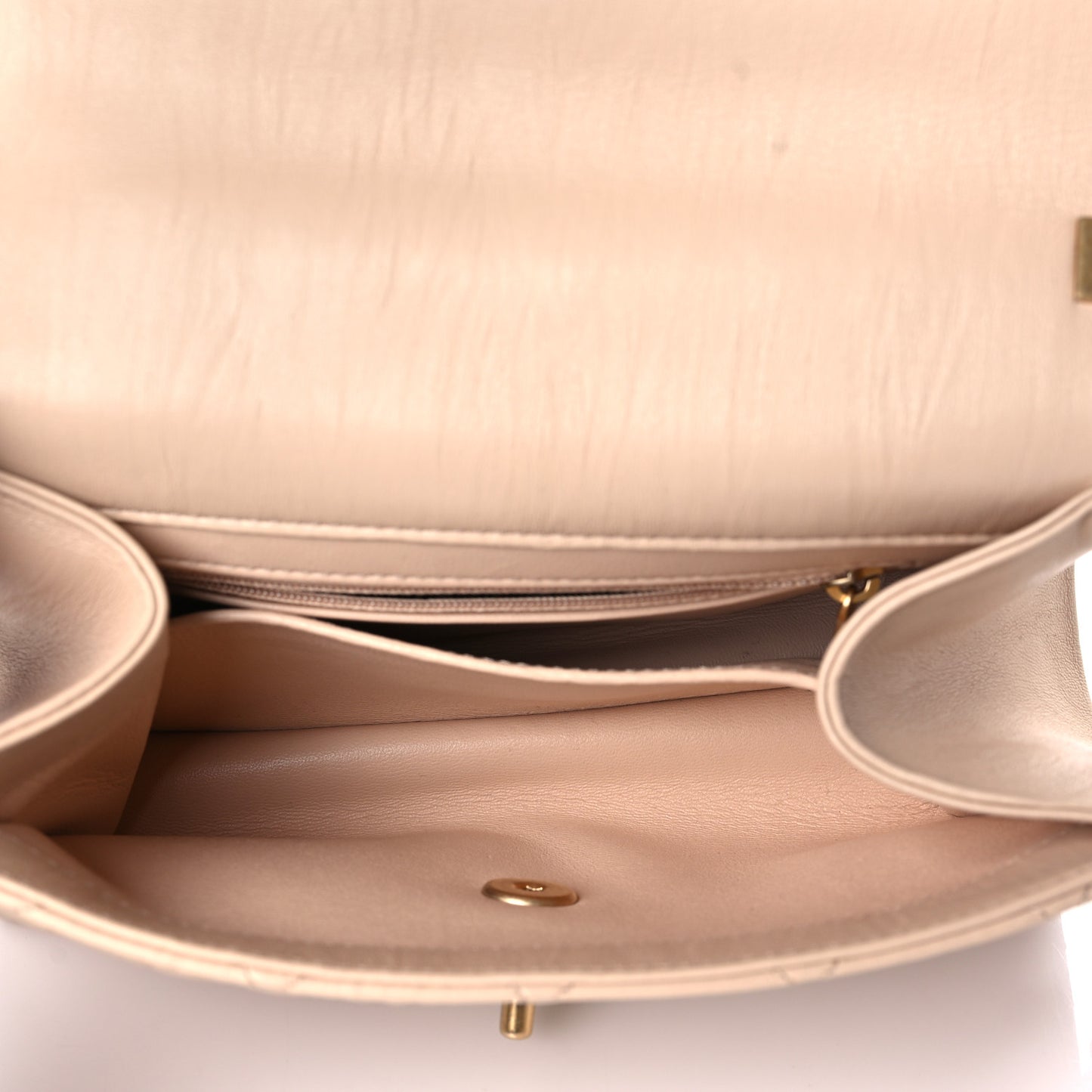 Crumpled Lambskin Quilted Small CC Links Top Handle Flap Beige