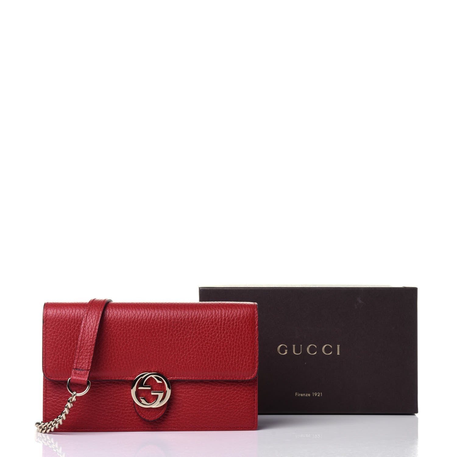 Gucci Dollar Calfskin Interlocking G Chain Wallet Red 11 of 11