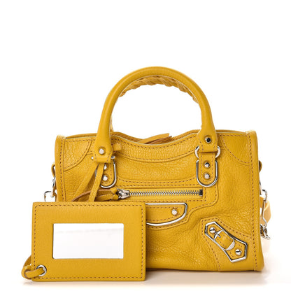 Balenciaga Chevre Silver Metallic Edge Hardware Nano City Jaune Epi 1 of 8