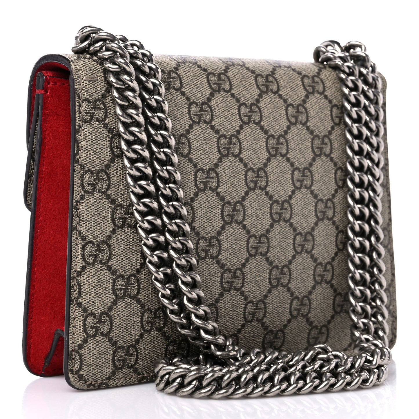 GG Supreme Monogram Suede Mini Dionysus Shoulder Bag Beige Ebony Vulcanic Red