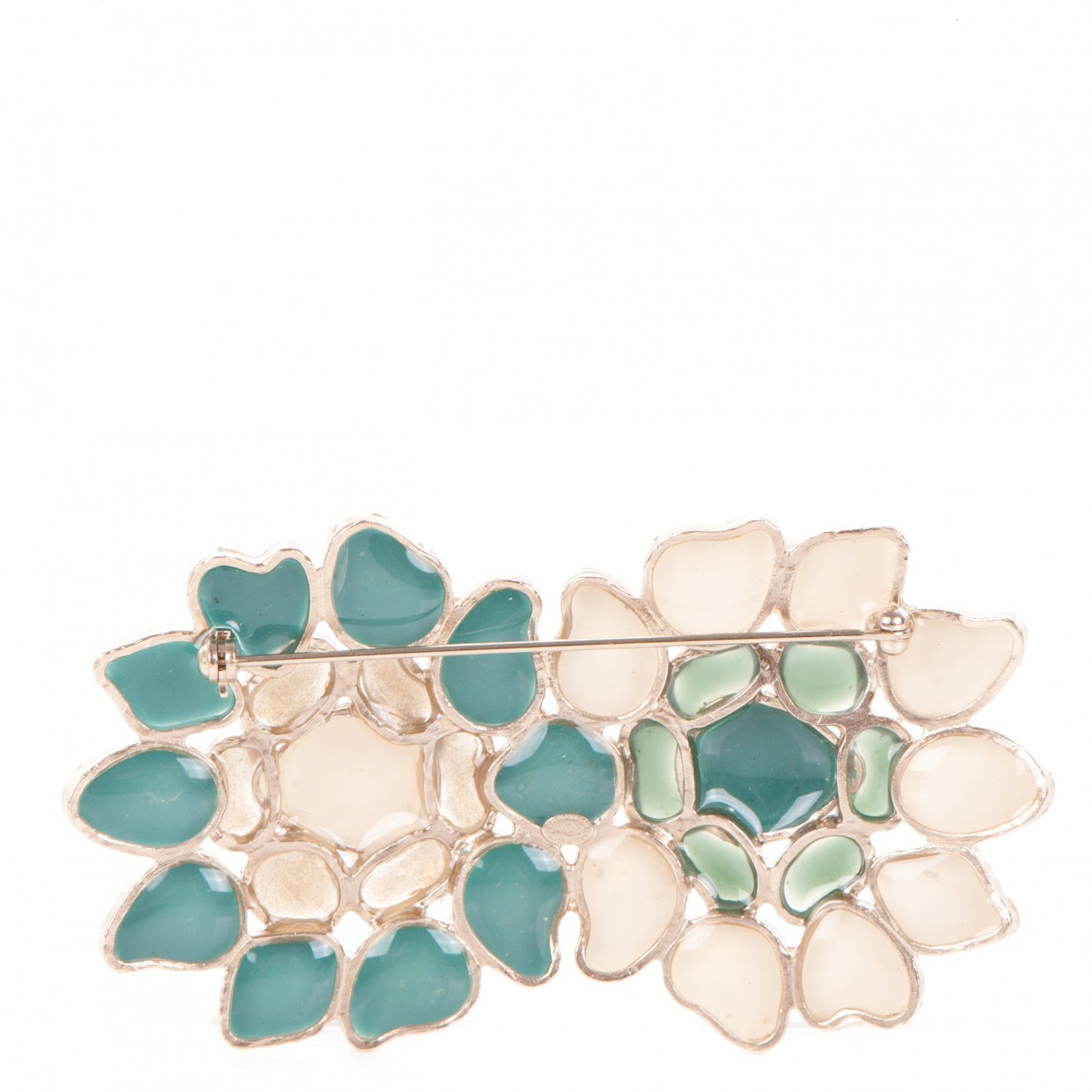 Gripoix Poured Glass CC Brooch White Green