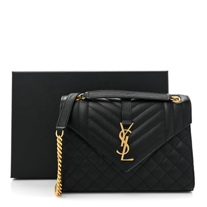 Saint Laurent Grain De Poudre Textured Mixed Matelasse Triquilt Medium Monogram Satchel Black 9 of 9