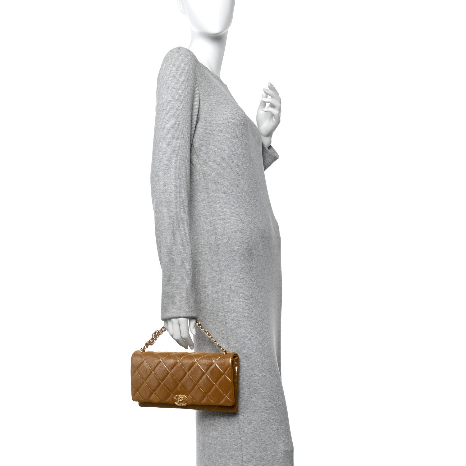 Chanel Iridescent Calfskin Quilted Crystal Chain Flap Clutch  Gold 2 of 10