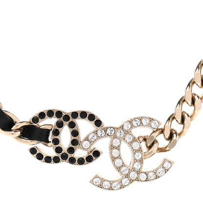 Chanel Metal Calfskin Crystal Double CC Short Necklace Black Gold 4 of 7
