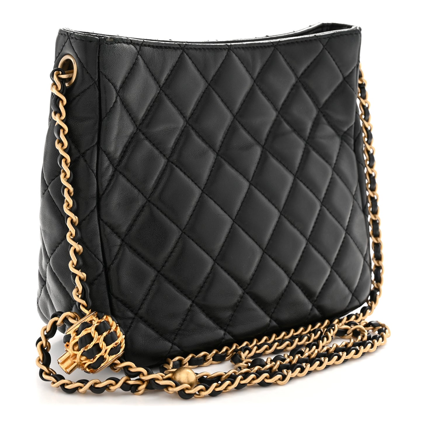 Lambskin Quilted Small Pearl Crush Hobo Black