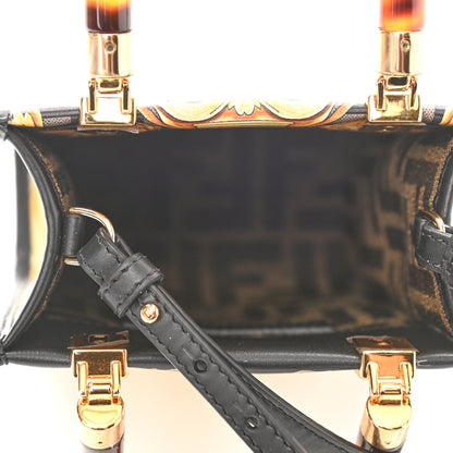 Fendi X VERSACE Vitello King Catalan Mirror Plexiglass Fendace FF Baroque Logo Mini Fendi Sunshine Shopper Tote Black Gold 5 of 10
