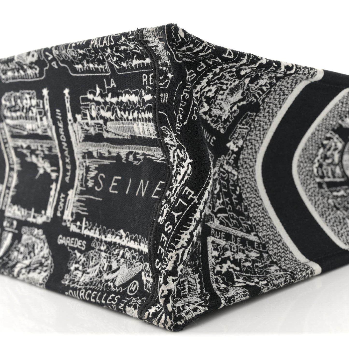 Canvas Embroidered Medium Plan De Paris Book Tote Black White