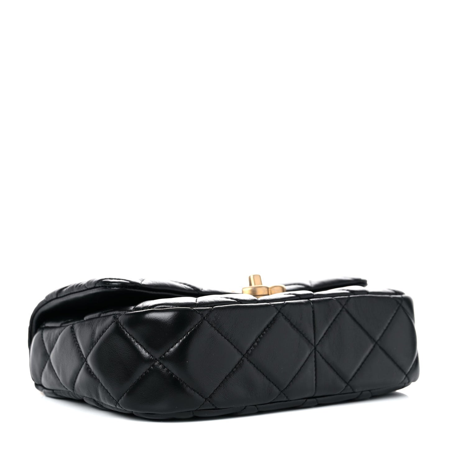 Lambskin Quilted Small Lacquered Chain Flap Black
