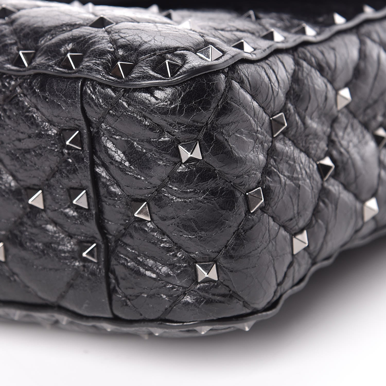 Valentino Garavani Craquele Nappa Medium Rockstud Spike Shoulder Bag Black 9 of 11