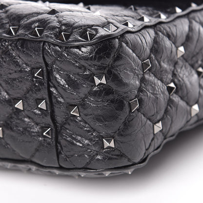 Valentino Garavani Craquele Nappa Medium Rockstud Spike Shoulder Bag Black 9 of 11