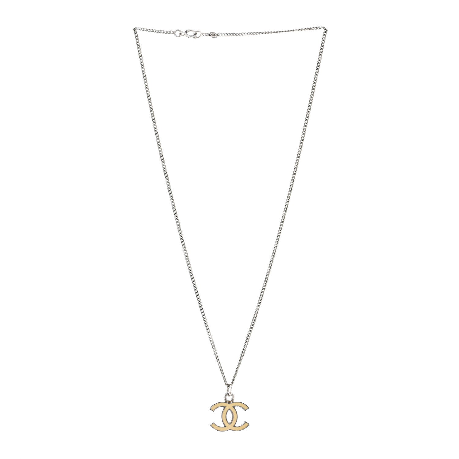 Chanel Enamel CC Pendant Necklace Yellow Silver 3 of 6