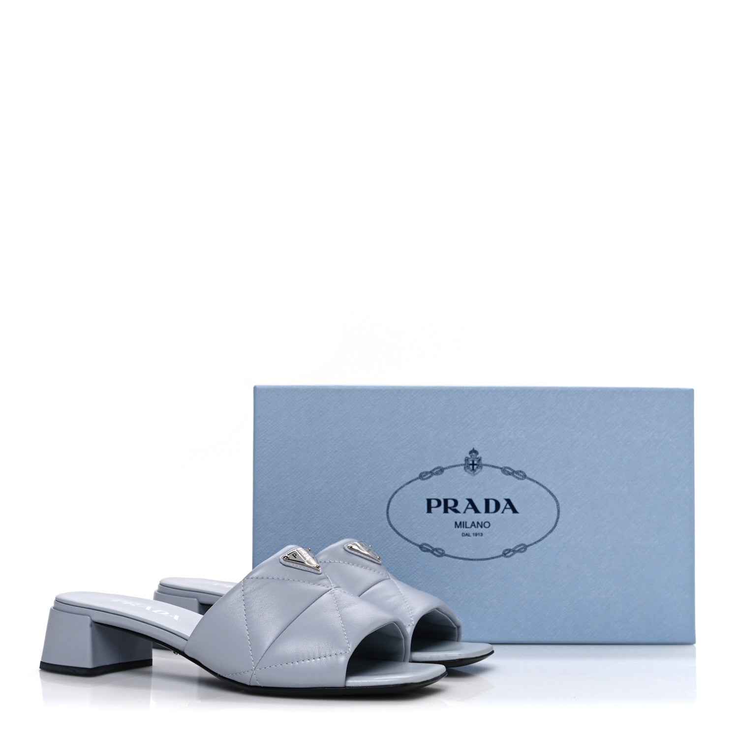 Prada Nappa Metal Triangle Logo Quilted Block Heel Slide Sandals 38 Flordaliso 10 of 10